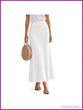 Women's Linen Maxi Skirt Elastic High Waisted Flowy A-Line Boho Long Skirt